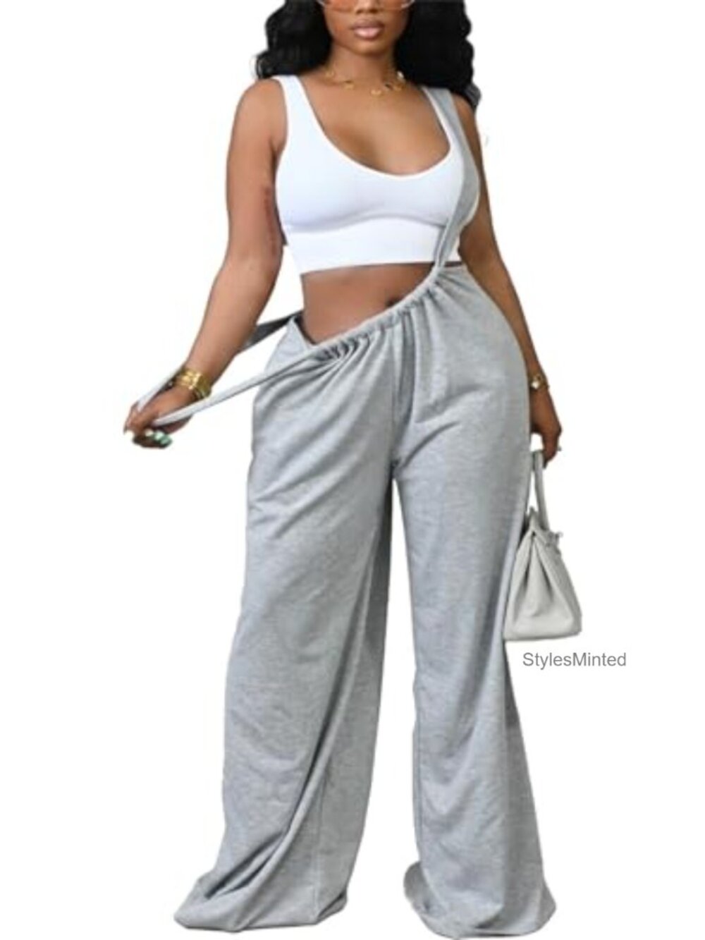 Women's Loose Fit Sleeveless Jumpsuit High Waisted Wide Leg Overalls
